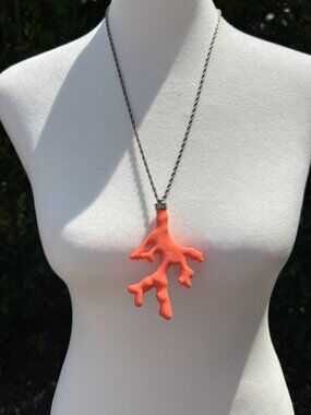 Kenneth Jay Lane Faux Coral Silver Necklace Rope Chain